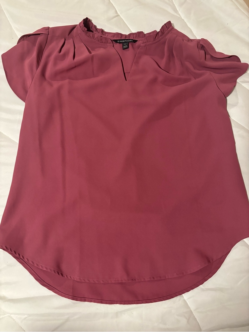 41 Hawthorn Dusty Rose Short Sleeve Ruffle Neck Blouse Size Small